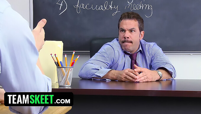 Skinny teen Nicole Ferrera gives a wild blowjob to her teacher