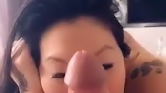 Busty Asian Girl With A Big Belly Worships Her White Partner'S Large Penis